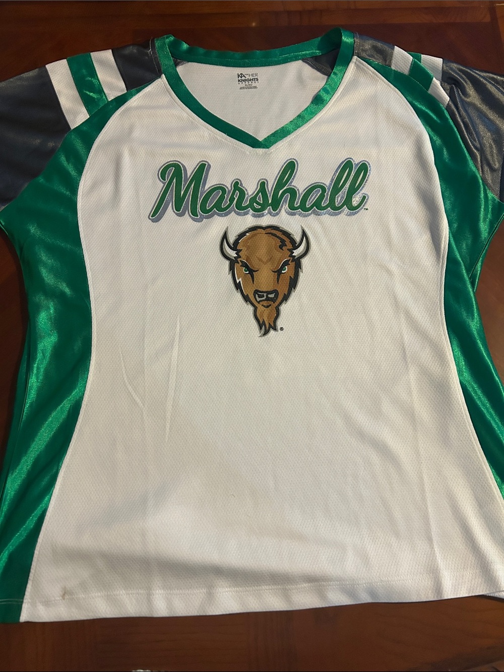 Marshall White & Green V-Neck Buffalo Team Top
